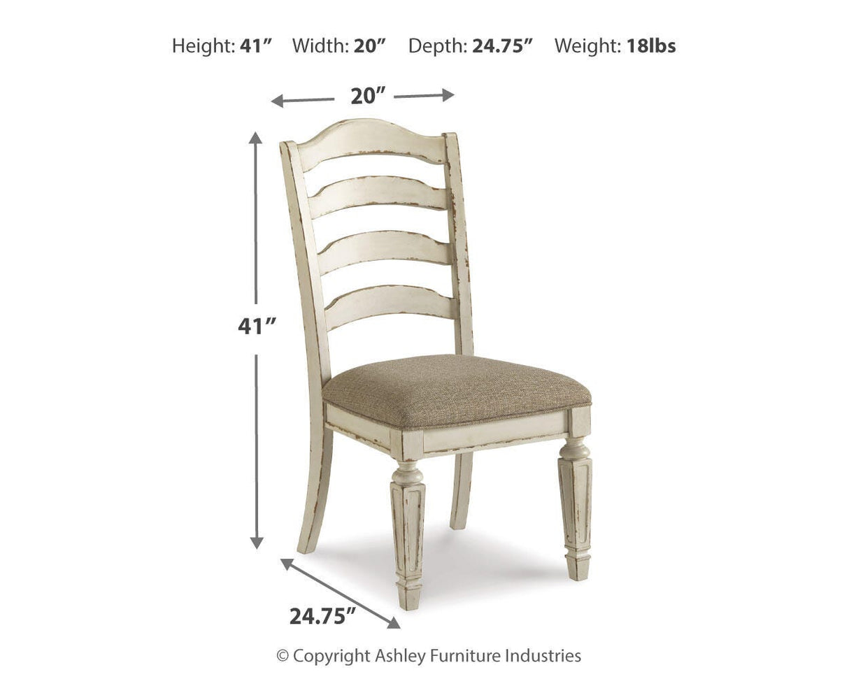 Realyn Chipped White Rectangular Dining Table and 8 Ladder Back Chairs from Ashley Furniture - Luna Furniture