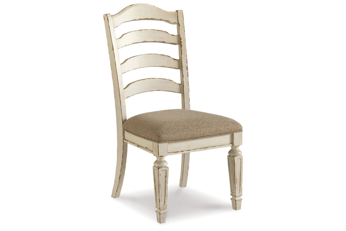 Realyn Chipped White Oval Dining Table and 4 Ladder Back Chairs from Ashley Furniture - Luna Furniture