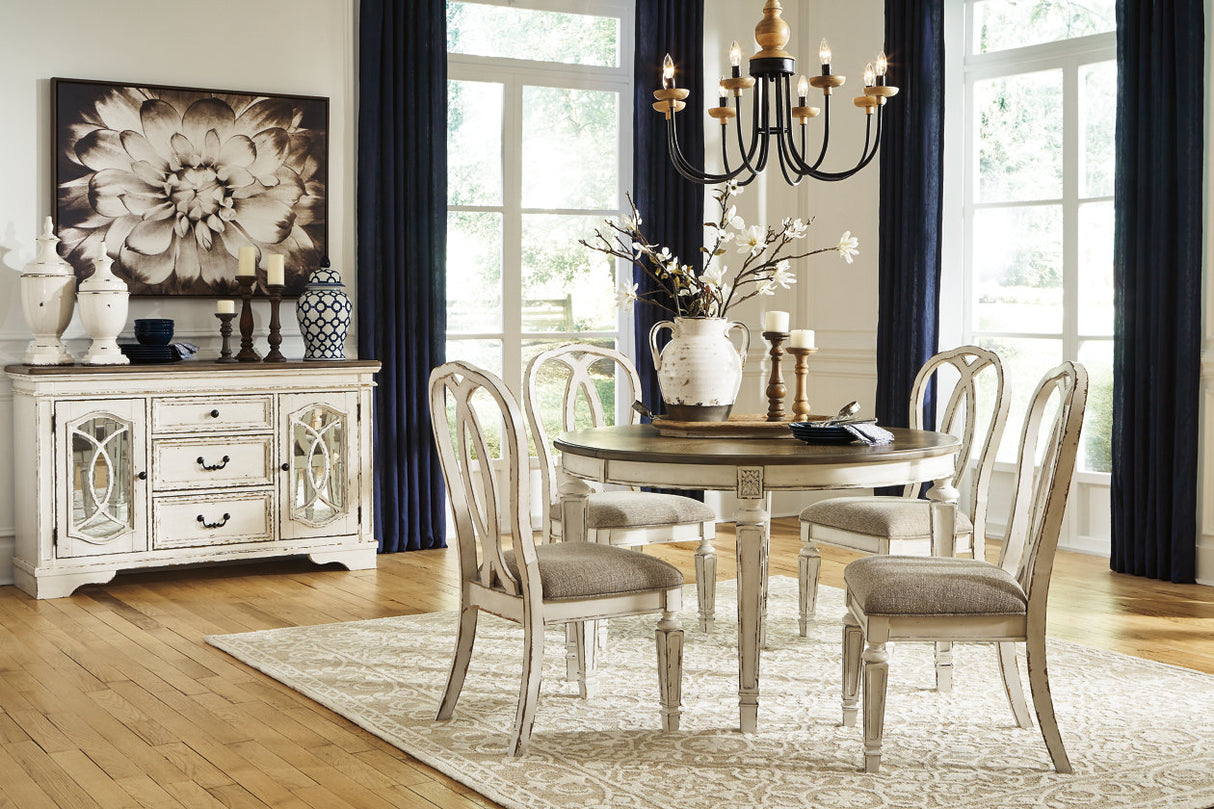 Realyn Chipped White Oval Dining Table and 4 Ribbon Back Chairs from Ashley - Luna Furniture