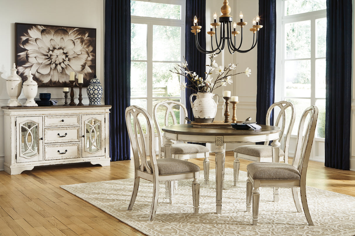 Realyn Chipped White Oval Dining Table and 8 Ribbon Back Chairs from Ashley Furniture - Luna Furniture