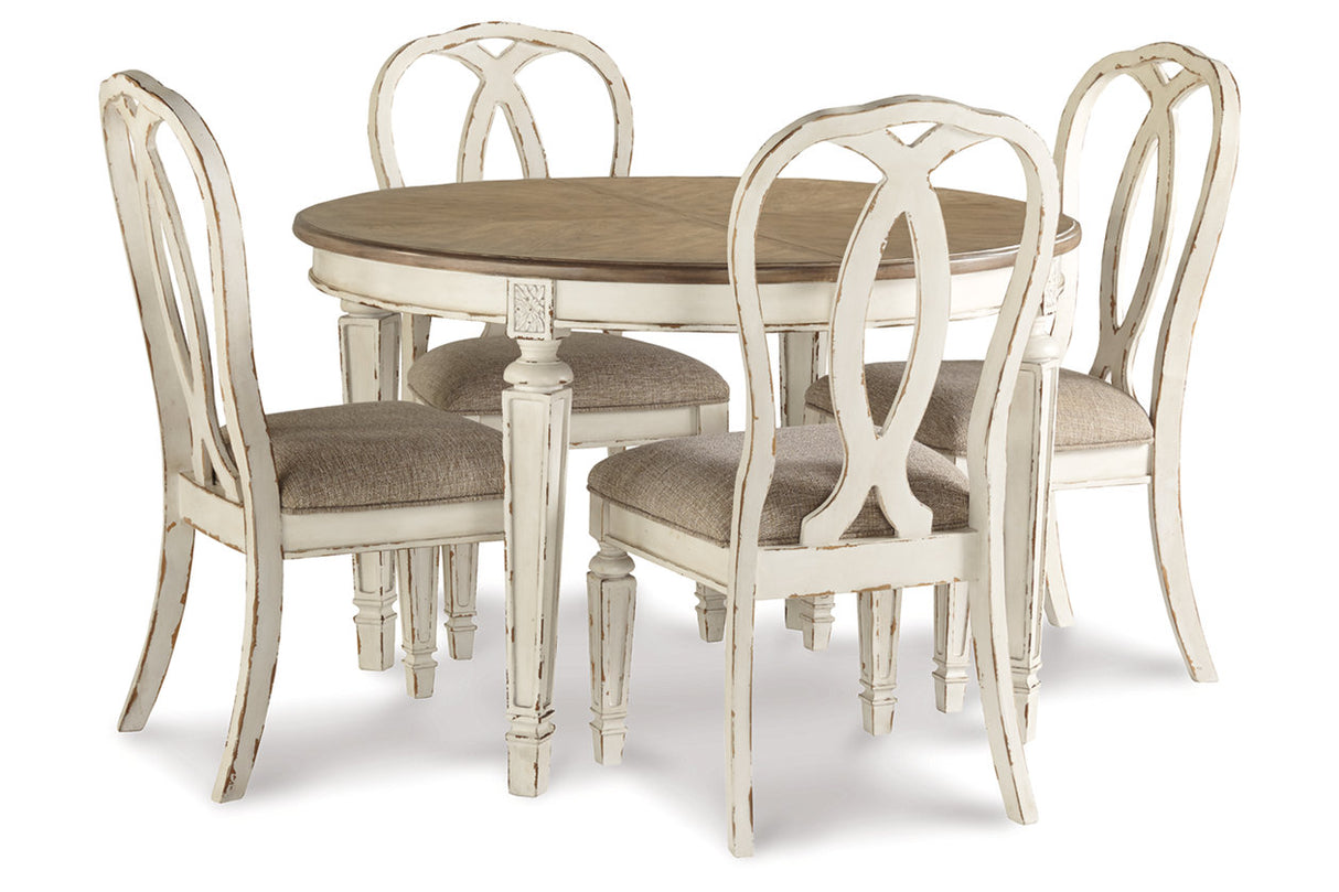 Realyn Chipped White Oval Dining Table and 4 Ribbon Back Chairs from Ashley - Luna Furniture