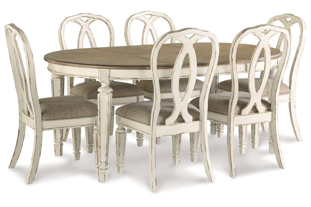 Realyn Chipped White Oval Dining Table and 6 Ribbon Back Chairs from Ashley - Luna Furniture