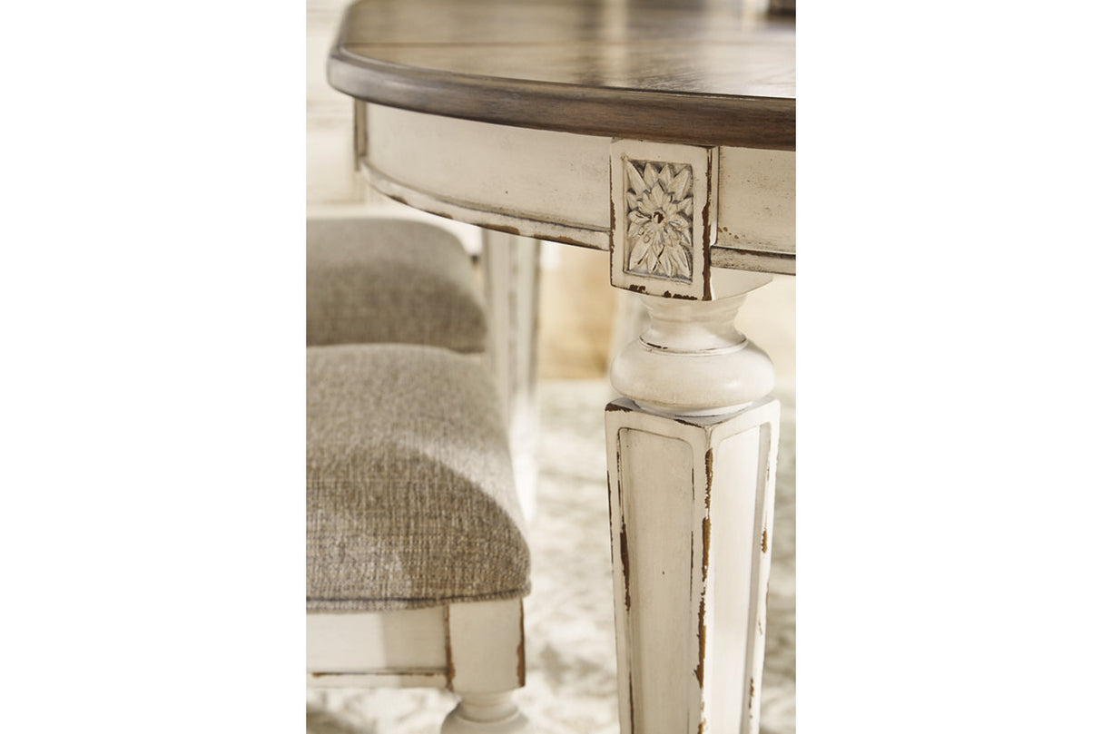 Realyn Chipped White Oval Dining Table and 6 Ladder Back Chairs from Ashley Furniture - Luna Furniture