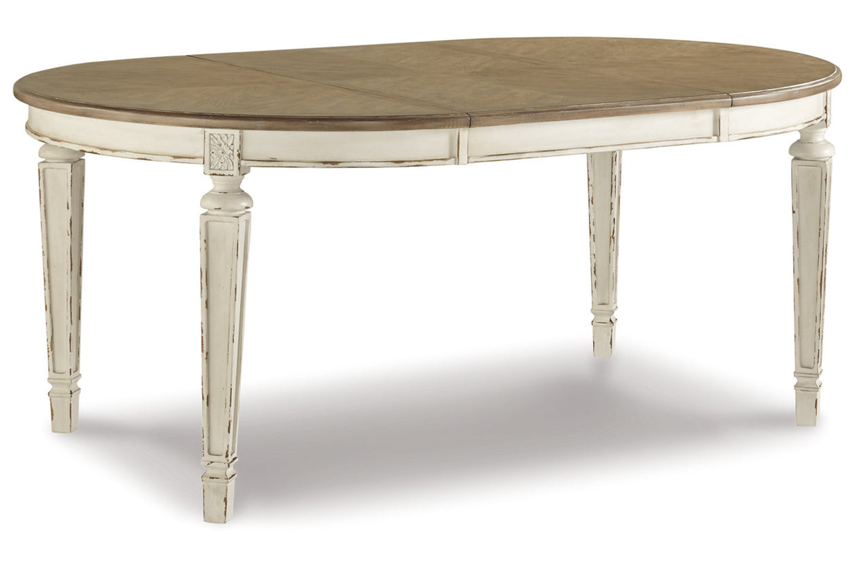 Realyn Chipped White Oval Dining Table and 6 Ladder Back Chairs from Ashley Furniture - Luna Furniture