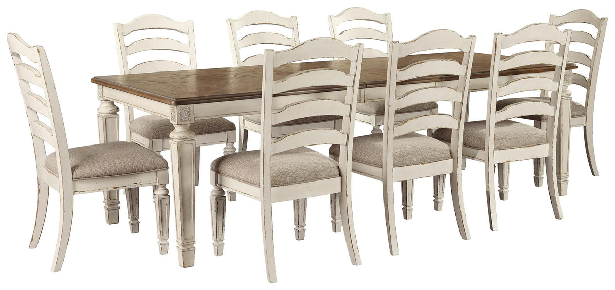 Realyn Dining Table and 8 Chairs in Chipped White from Ashley Furniture - Luna Furniture