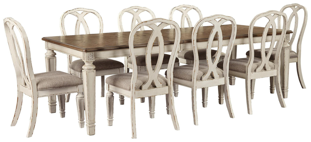 Realyn Dining Table and 8 Chairs in Chipped White from Ashley Furniture - Luna Furniture