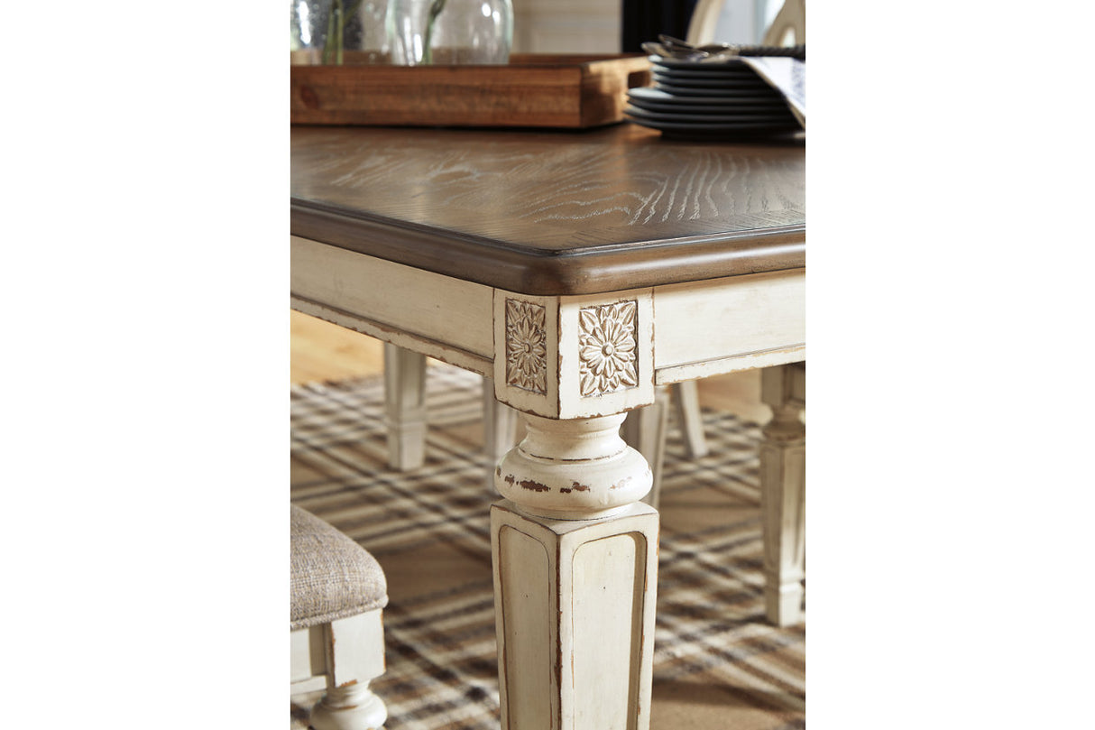 Realyn Chipped White Rectangular Dining Table and 8 Ladder Back Chairs from Ashley Furniture - Luna Furniture