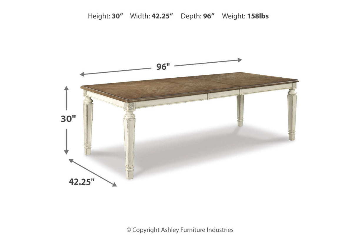 Realyn Chipped White Rectangular Dining Table and 8 Ladder Back Chairs from Ashley Furniture - Luna Furniture