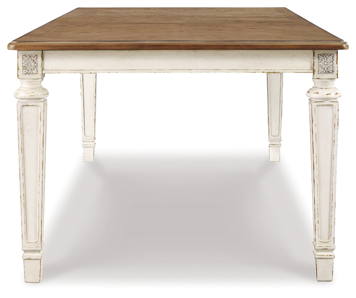 Realyn Chipped White Rectangular Dining Table and 8 Ladder Back Chairs from Ashley Furniture - Luna Furniture
