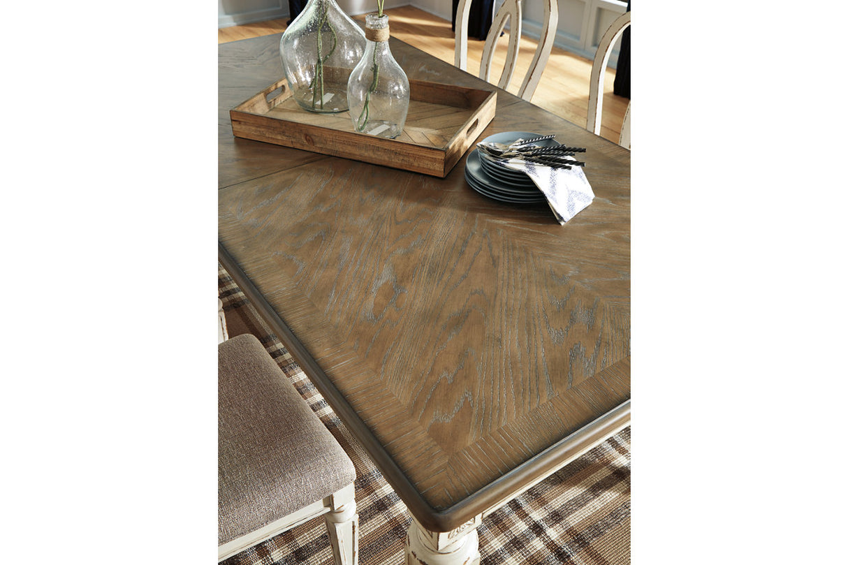 Realyn Chipped White Rectangular Dining Table and 8 Ladder Back Chairs from Ashley Furniture - Luna Furniture