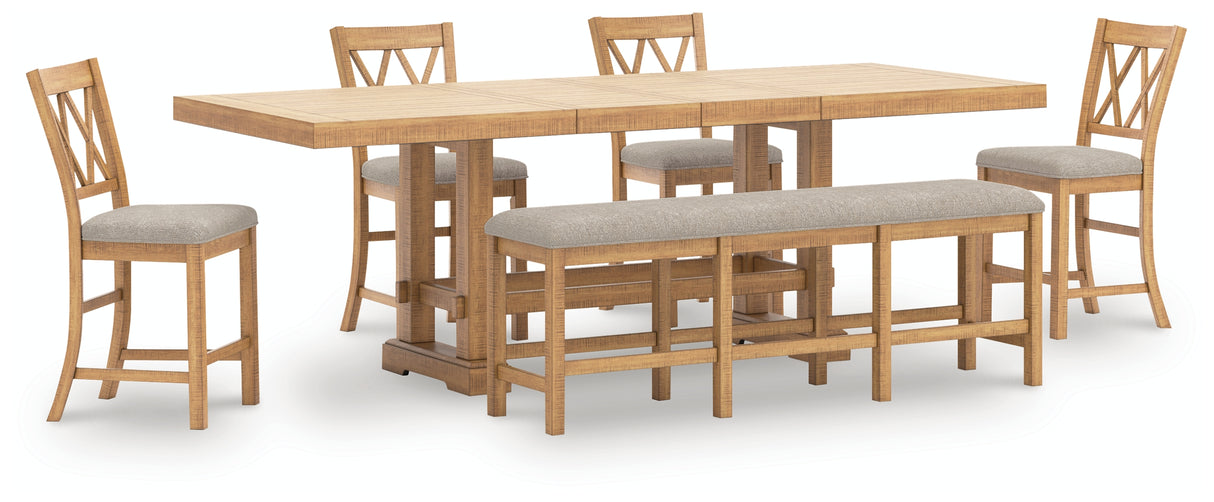 Havonplane Brown Counter Height Extension Dining Table 4 Barstools and Bench from Ashley - Luna Furniture