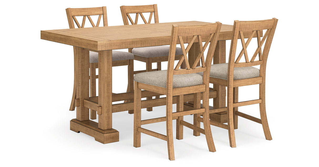 Havonplane Brown Counter Height Extension Dining Table and 4 Barstools from Ashley Furniture - Luna Furniture