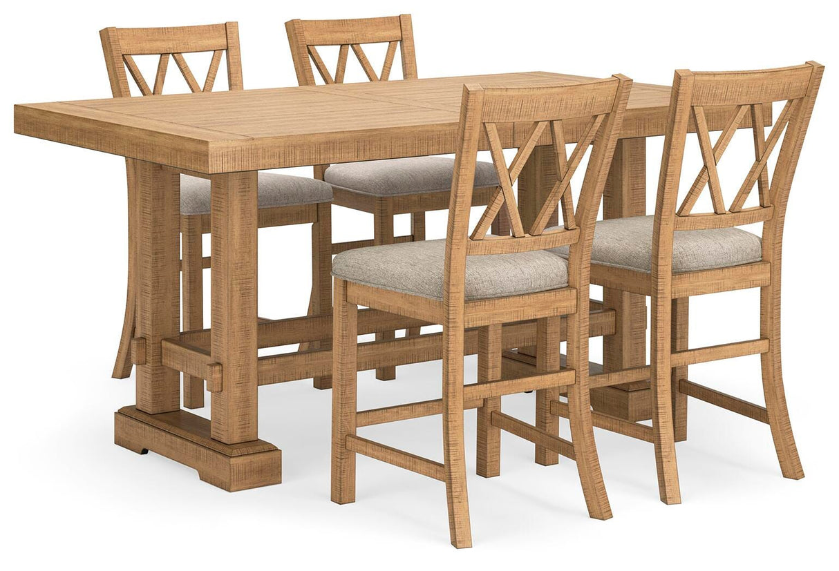Havonplane Brown Counter Height Extension Dining Table and 4 Barstools from Ashley Furniture - Luna Furniture