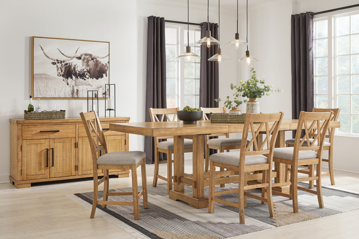 Havonplane Brown Counter Height Extension Dining Table and 6 Barstools from Ashley - Luna Furniture