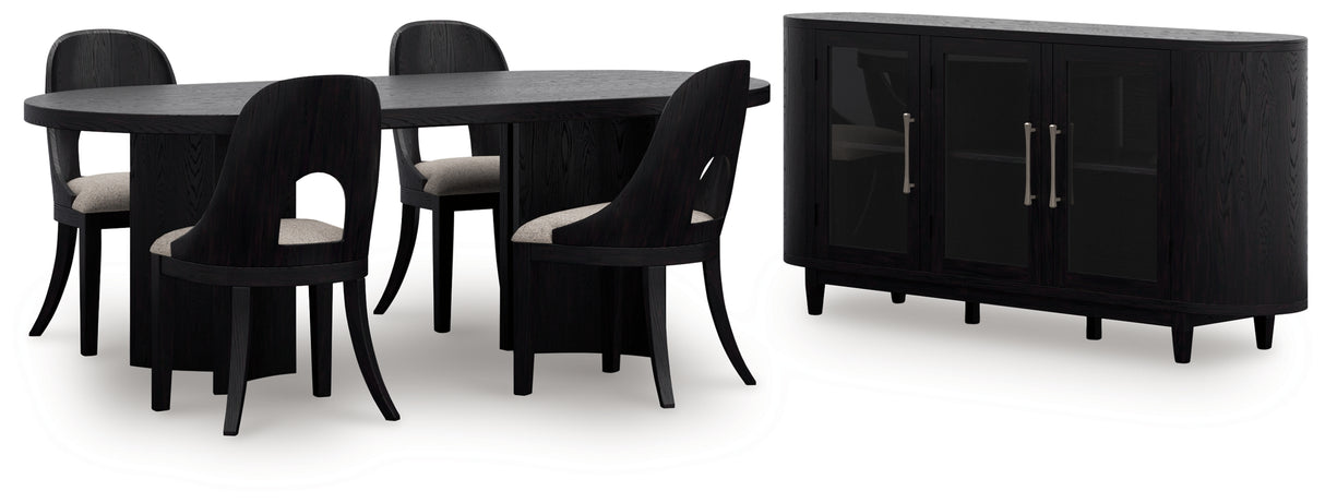 Rowanbeck Black Dining Table and 4 Chairs with Storage from Ashley Furniture - Luna Furniture