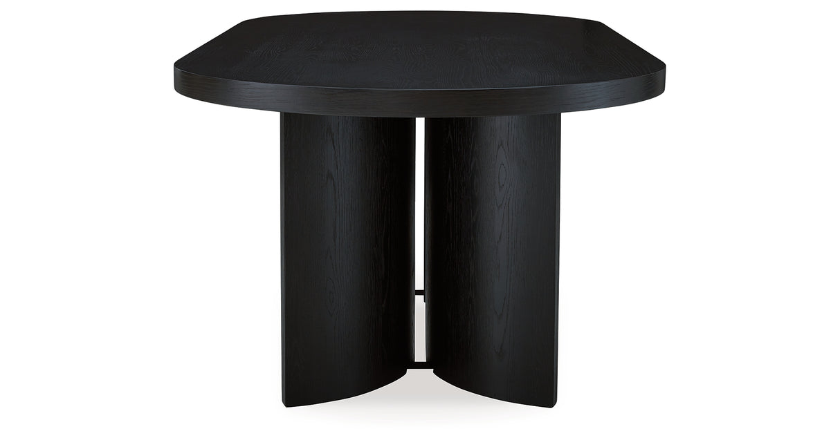 Rowanbeck Dining Table and 6 Chairs with Storage in Black from Ashley Furniture - Luna Furniture