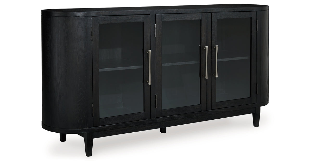 Rowanbeck Dining Table and 6 Chairs with Storage in Black from Ashley Furniture - Luna Furniture
