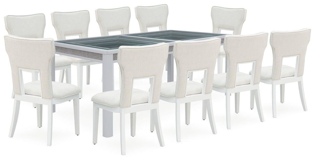 Chalanna Dining Table and 10 Chairs in White from Ashley Furniture - Luna Furniture