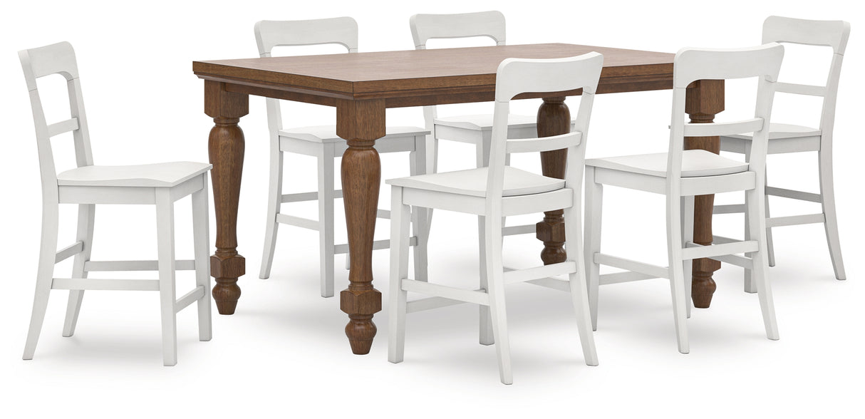 Greddinton Brown/White Counter Height Dining Table and 6 Barstools from Ashley Furniture - Luna Furniture