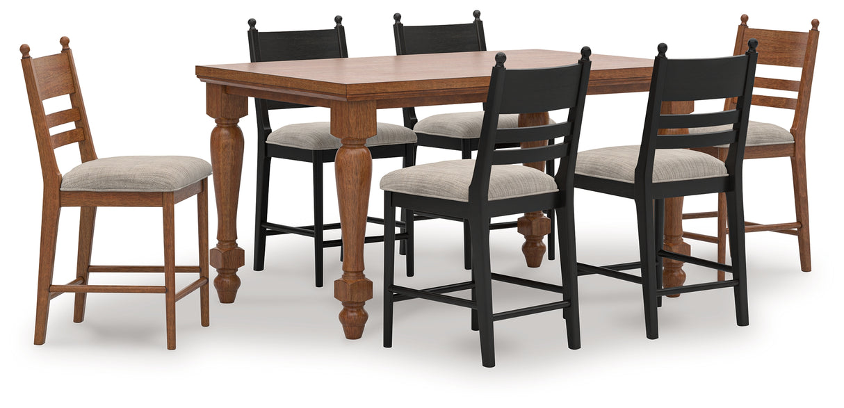 Greddinton Counter Height Dining Table and 2 Black & 4 Brown Barstools from Ashley Furniture - Luna Furniture