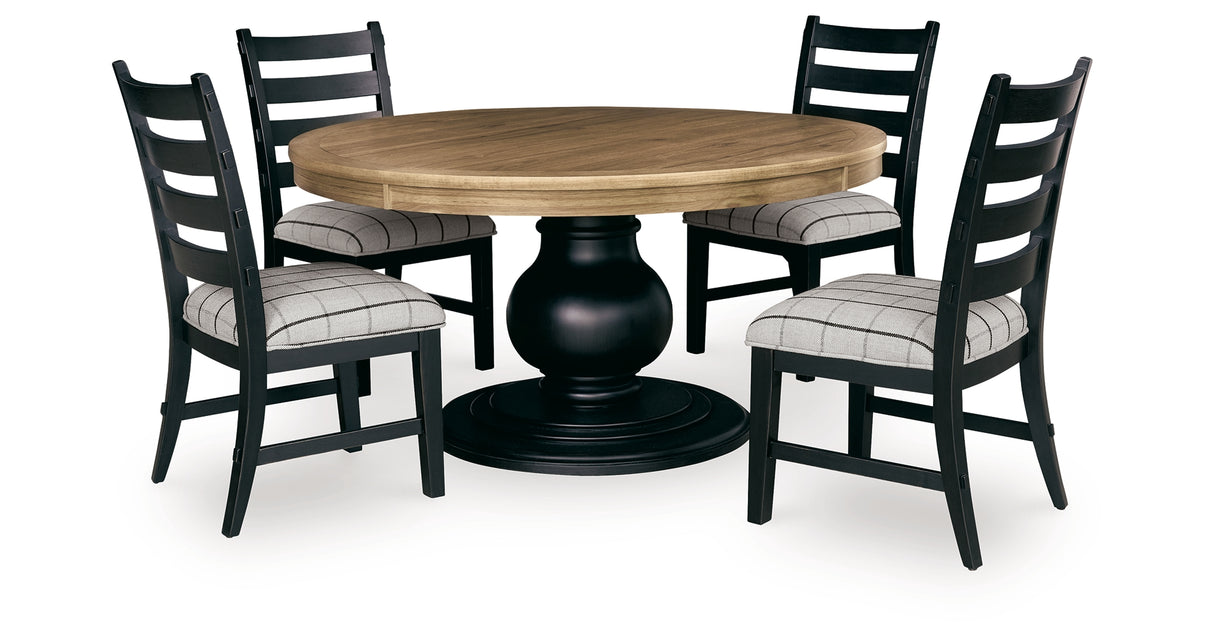 Ridgester Brown/Black Round Dining Table and 4 Black Chairs from Ashley - Luna Furniture