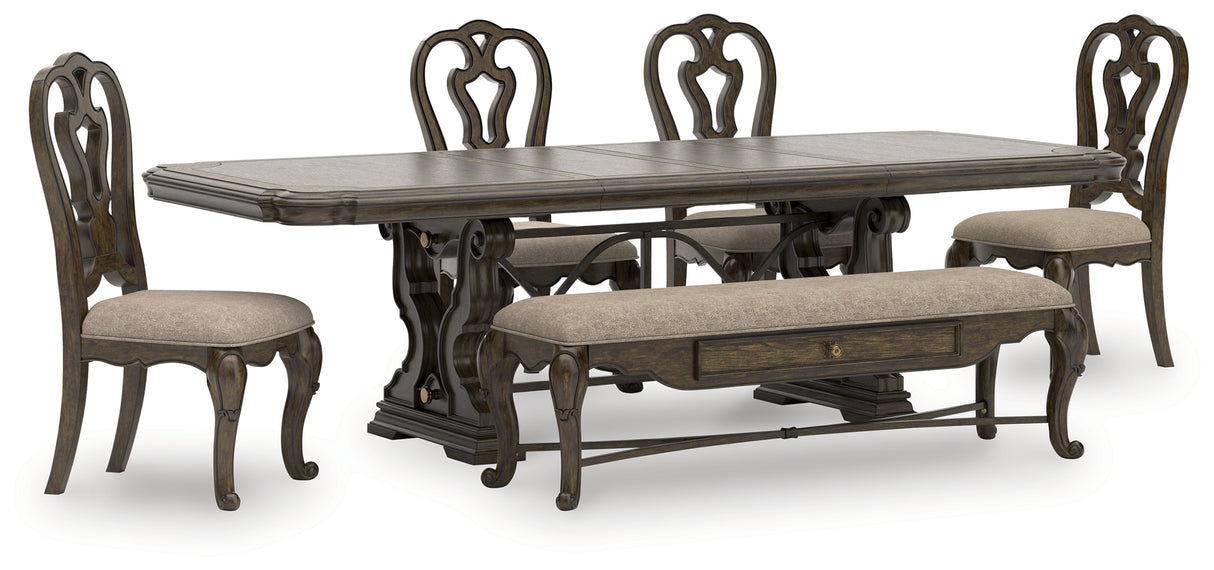 Maylee Dark Brown Dining Table and 4 Chairs and Bench from Ashley - Luna Furniture