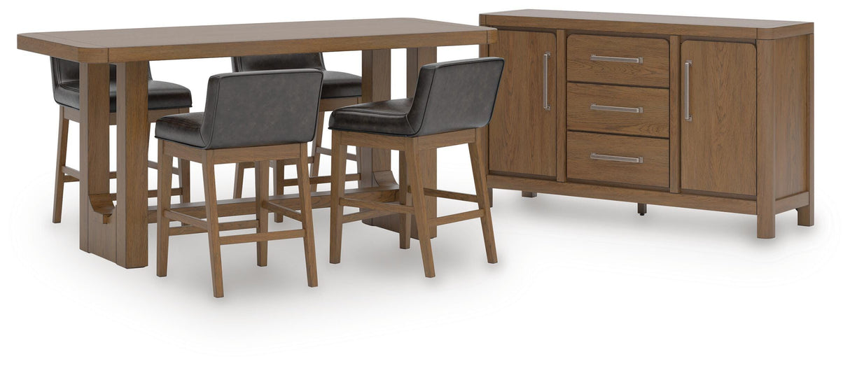 Cabalynn Light Brown/Black Counter Height Dining Table and 4 Barstools with Storage from Ashley Furniture - Luna Furniture