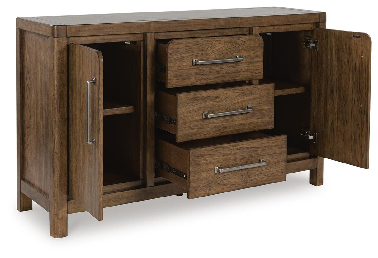 Cabalynn Counter Height Dining Table and 6 Barstools with Storage in Light Brown from Ashley Furniture - Luna Furniture