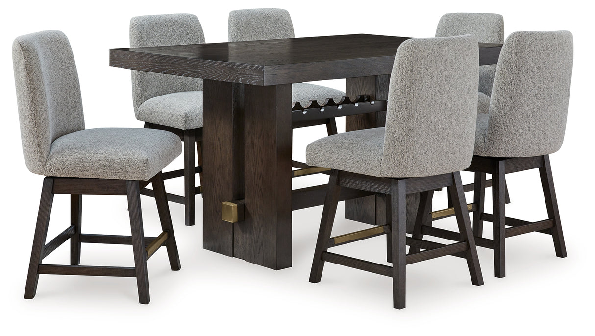 Burkhaus Dark Brown Counter Height Dining Table and 6 Barstools from Ashley - Luna Furniture