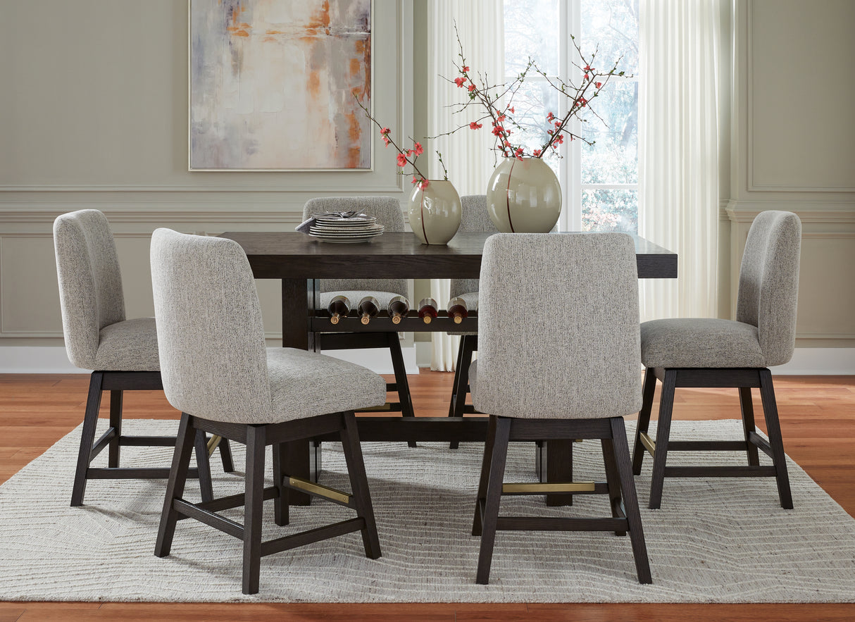Burkhaus Dark Brown Counter Height Dining Table and 6 Barstools from Ashley - Luna Furniture