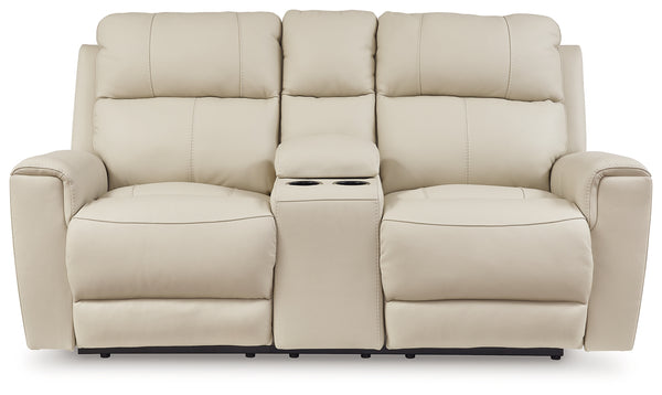Dahlmoore Almond Power Reclining Loveseat with Console