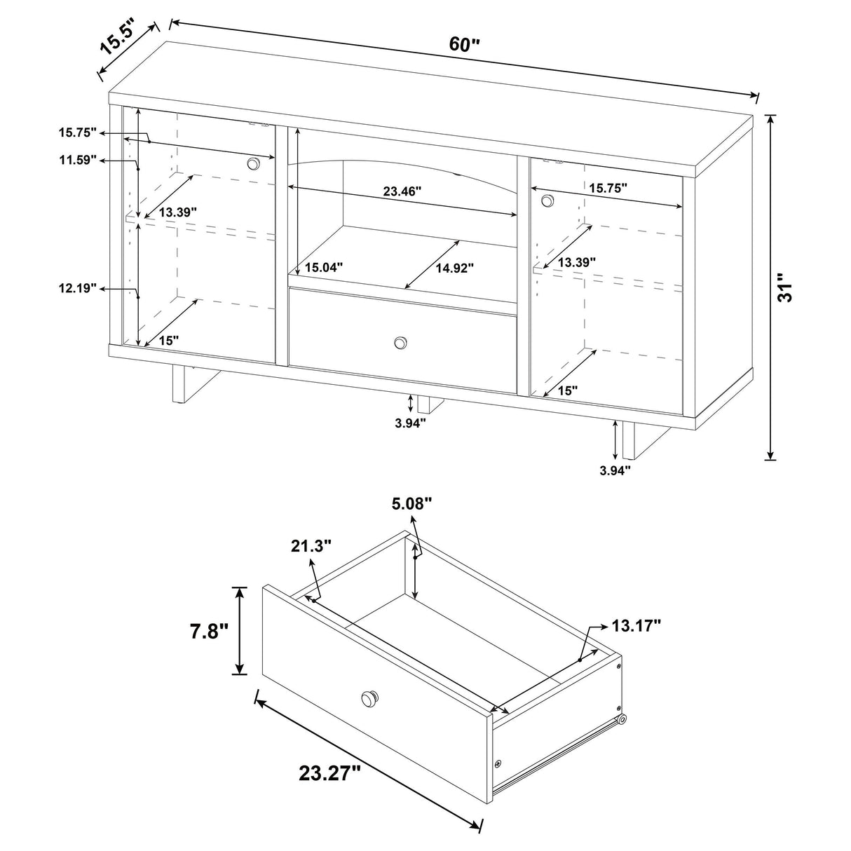 Dalton White and Distressed Pine 2-Door Storage Credenza from Coaster - Luna Furniture