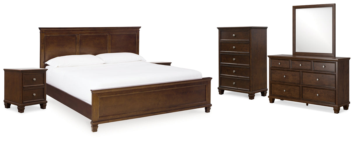 Danabrin King Panel Bed with Mirrored Dresser, Chest and 2 Nightstands in Brown from Ashley Furniture - Luna Furniture