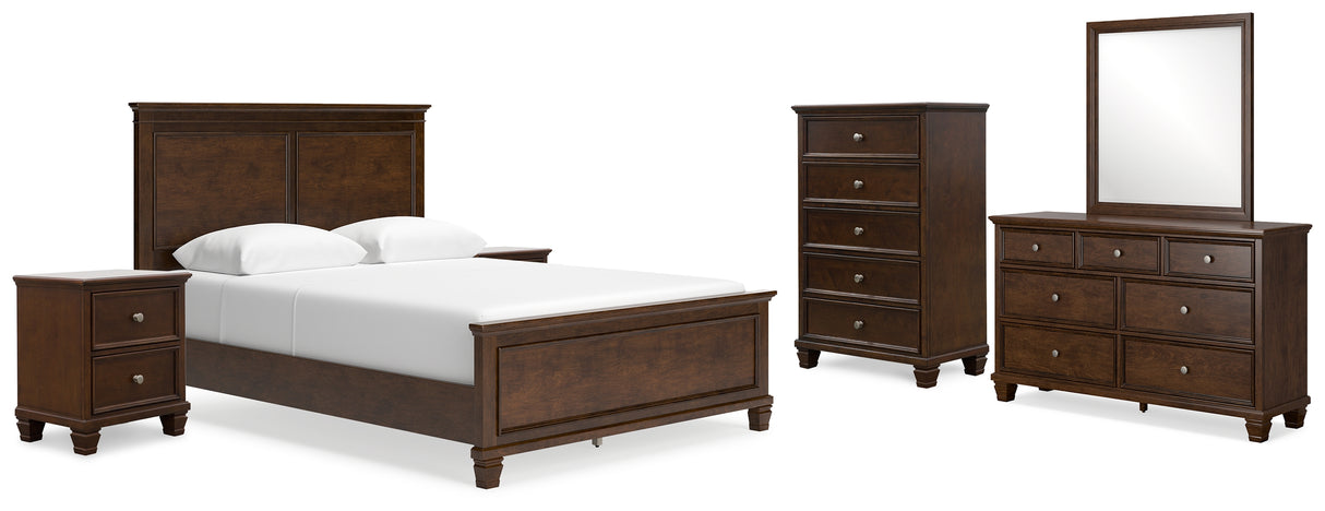 Danabrin Queen Panel Bed with Mirrored Dresser, Chest and 2 Nightstands in Brown from Ashley Furniture - Luna Furniture