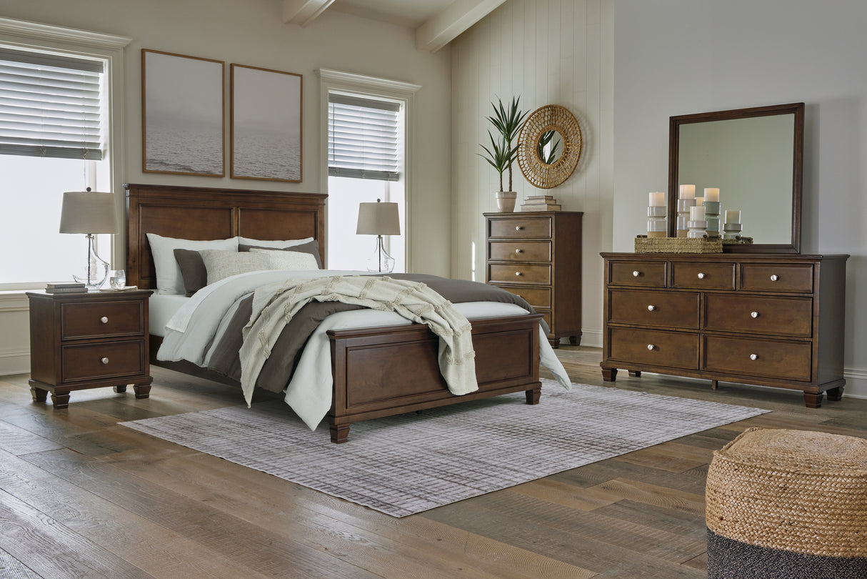 Danabrin Queen Panel Bed with Mirrored Dresser and 2 Nightstands in Brown from Ashley - Luna Furniture