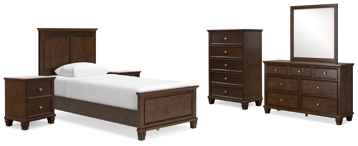 Danabrin Twin Panel Bed with Mirrored Dresser, Chest and 2 Nightstands in Brown from Ashley Furniture - Luna Furniture