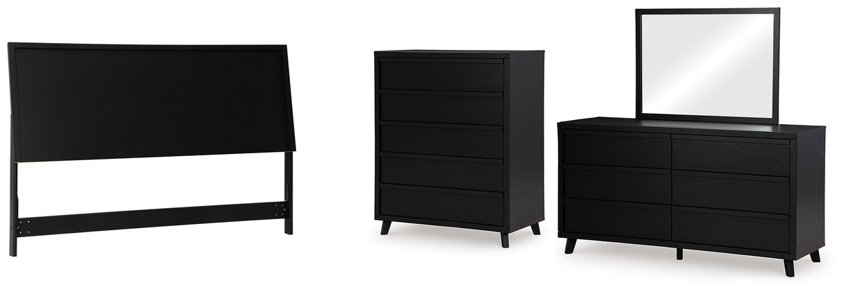Danziar King Panel Headboard with Mirrored Dresser and Chest in Black from Ashley - Luna Furniture