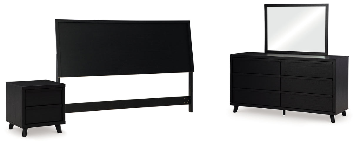 Danziar King Panel Headboard with Mirrored Dresser and Nightstand in Black from Ashley - Luna Furniture