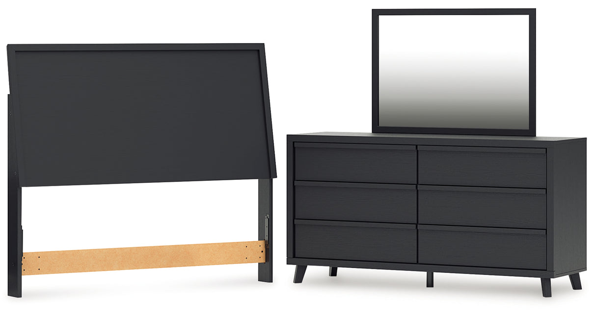 Danziar Queen Panel Headboard with Mirrored Dresser in Black from Ashley - Luna Furniture