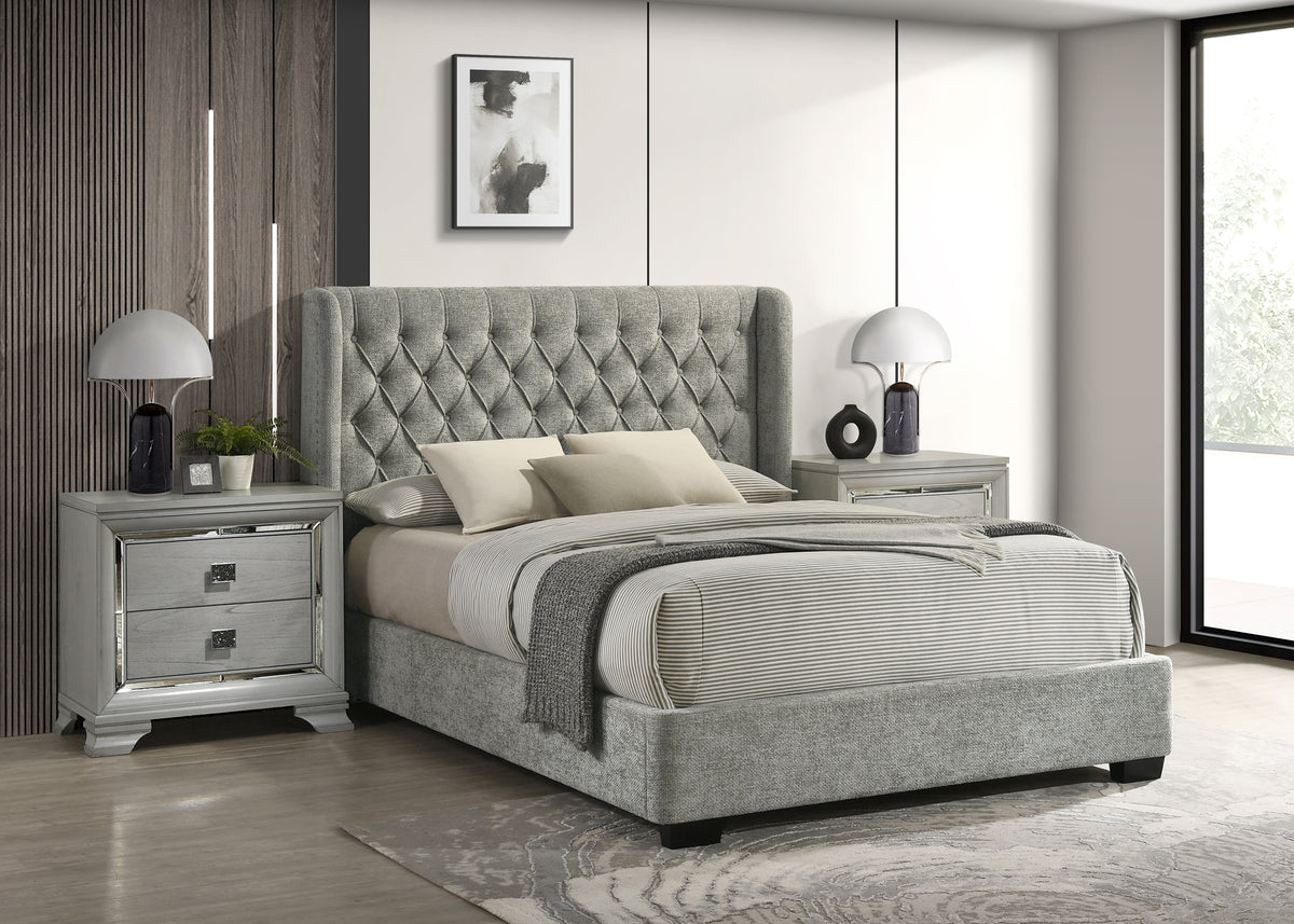 Daphne Light Gray Tweed Upholstered King Bed from Crown Mark - Luna Furniture