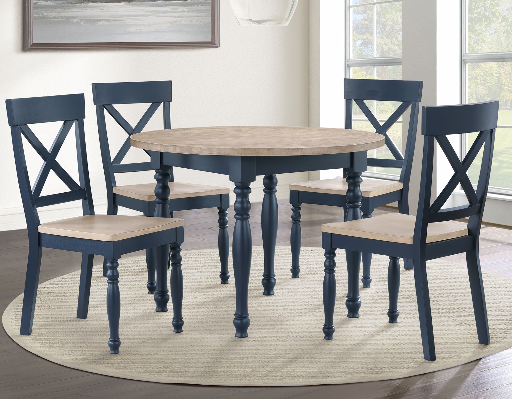 Steve Silver Darcy Midnight Blue/Natural Round Dining Room Set