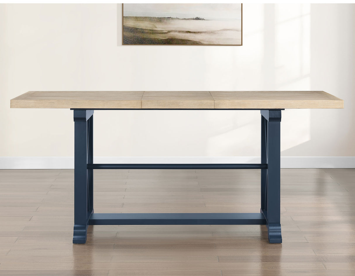Darcy 64-82″Counter Table with 18-inch leaf, Midnight Blue and Natural Finish from Steve Silver - Luna Furniture