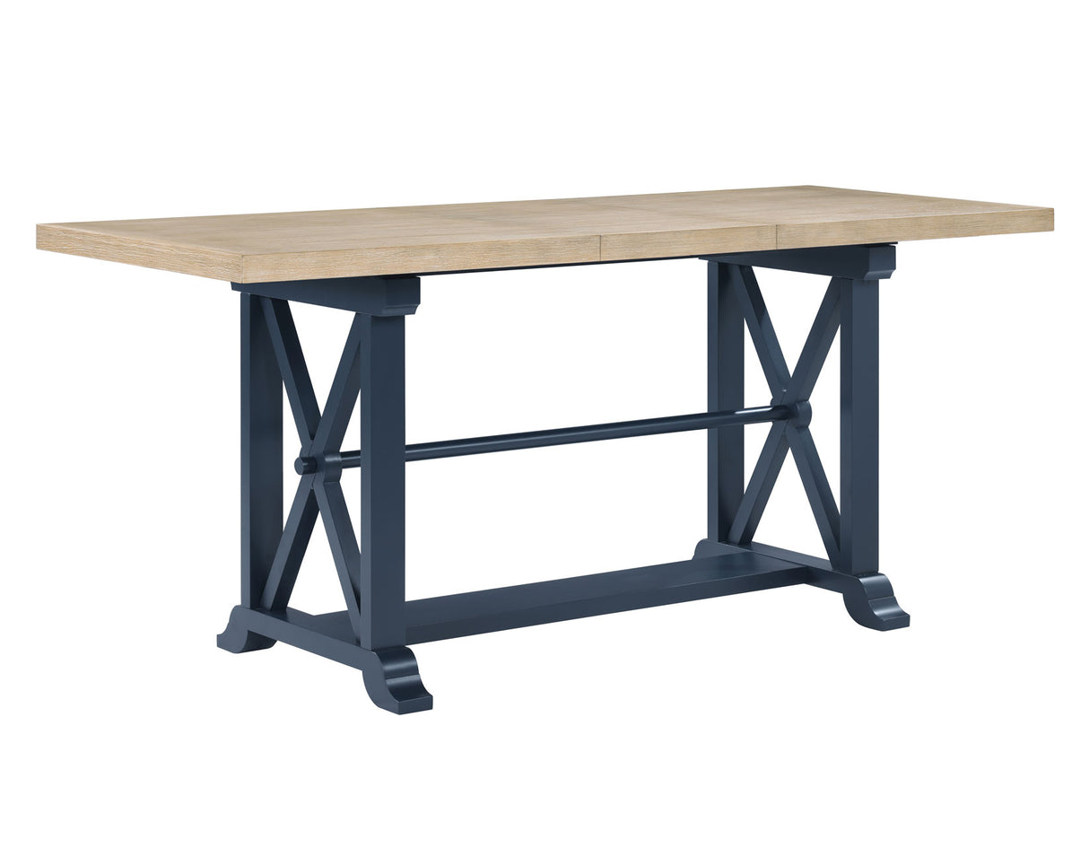 Darcy 64-82″Counter Table with 18-inch leaf, Midnight Blue and Natural Finish from Steve Silver - Luna Furniture