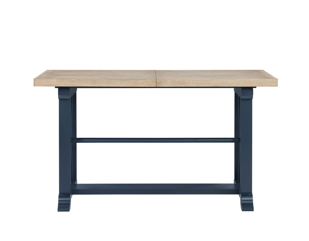 Darcy 64-82″Counter Table with 18-inch leaf, Midnight Blue and Natural Finish from Steve Silver - Luna Furniture