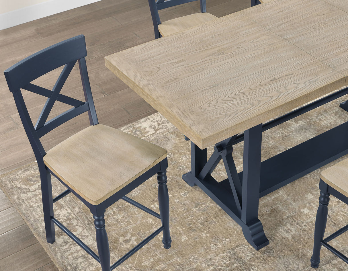 Darcy 64-82″Counter Table with 18-inch leaf, Midnight Blue and Natural Finish from Steve Silver - Luna Furniture