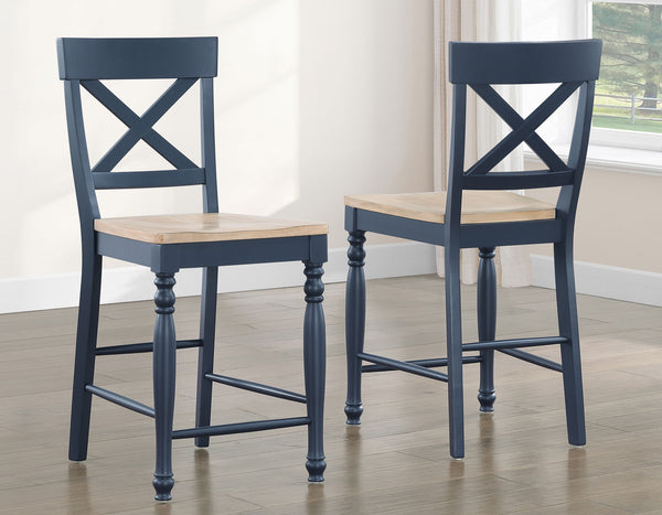 Darcy Midnight Blue and Natural Finish Solid Wood 24″ Counter Stool