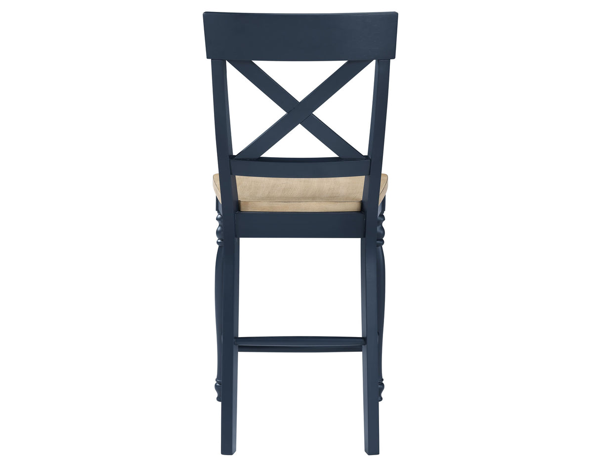 Darcy Midnight Blue and Natural Finish Solid Wood 24″ Counter Stool from Steve Silver - Luna Furniture