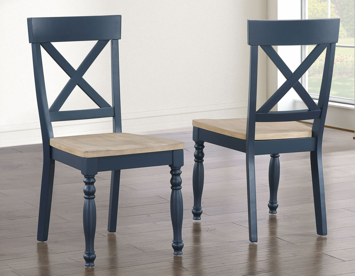 Darcy Solid Wood Side Chair, Midnight Blue and Natural Finish, Set of 2 from Steve Silver - Luna Furniture
