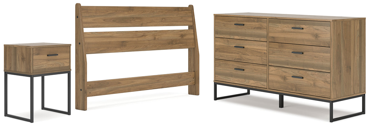 Deanlow Full Panel Headboard with Dresser and Nightstand in Honey from Ashley - Luna Furniture