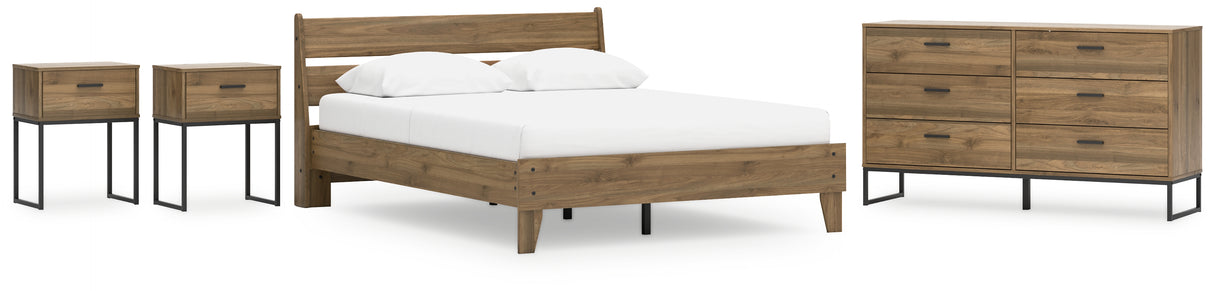 Deanlow Queen Platform Panel Bed with Dresser and 2 Nightstands in Honey from Ashley - Luna Furniture